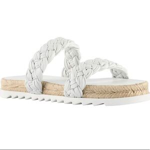 New Marc Fisher ML Jaimee White Espadrille Slip On Leather Braided Flat Sandals
